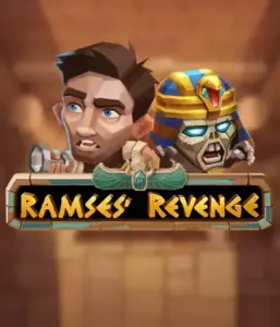 Dive into the ancient world of the Ramses' Revenge game by Relax Gaming, featuring a surprised explorer and a fierce mummy amid an Egyptian tomb backdrop. This image portrays the excitement of tomb exploration, ideal for fans of Egyptian-themed slots, offering a gripping gaming experience. 